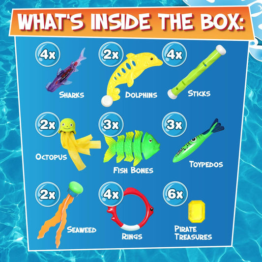 [Like New] Chuchik 30 Pcs Multicolor Diving Toys for Kids Ages 4-12 with Storage Bag