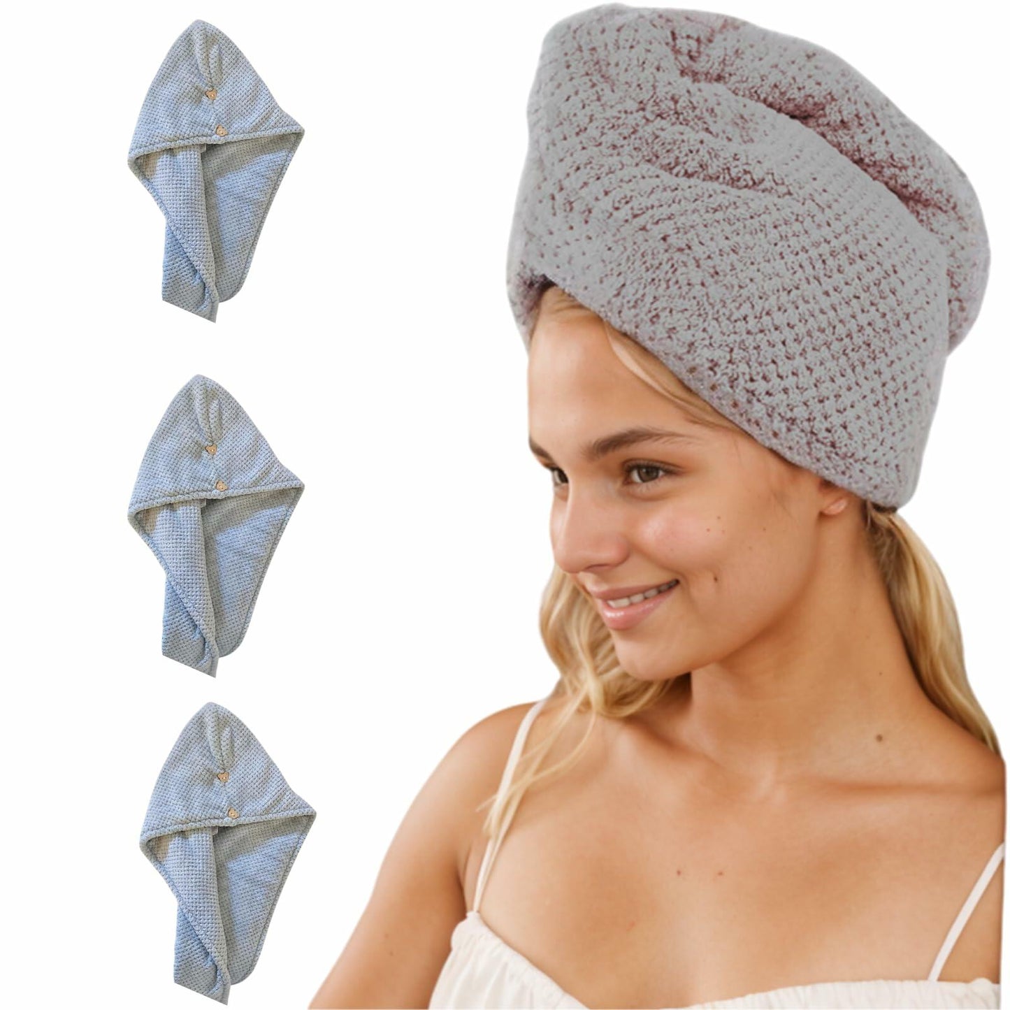 Veifeiry 3 PCS Microfiber Hair Towel Wrap Soft Lightweight Gray