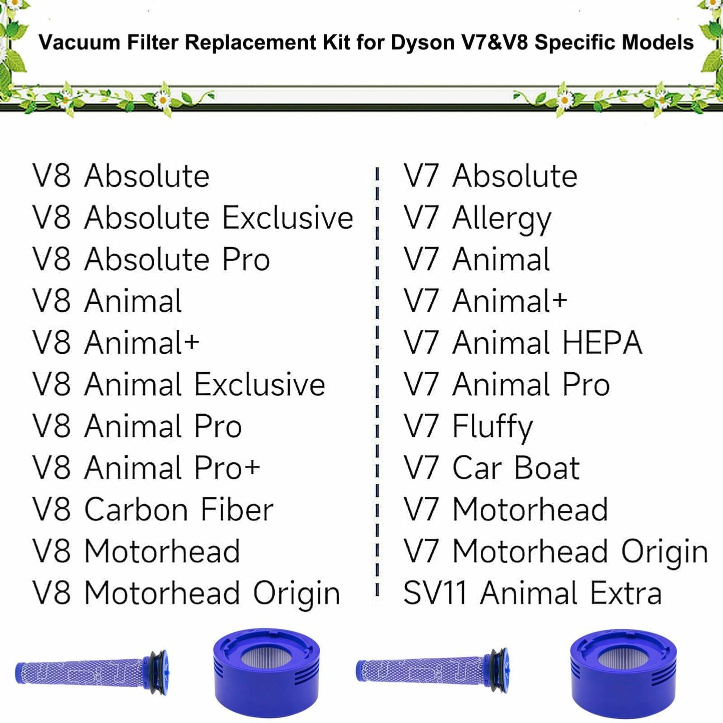 Pdoucgia Vacuum Filter 4 Pack (2 Pre + 2 Post) for Dyson V8 V7 Absolute
