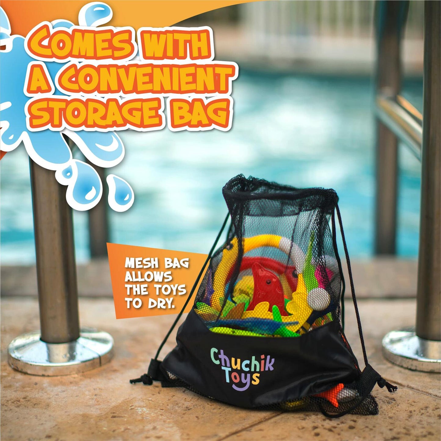 [Like New] Chuchik 30 Pcs Multicolor Diving Toys for Kids Ages 4-12 with Storage Bag