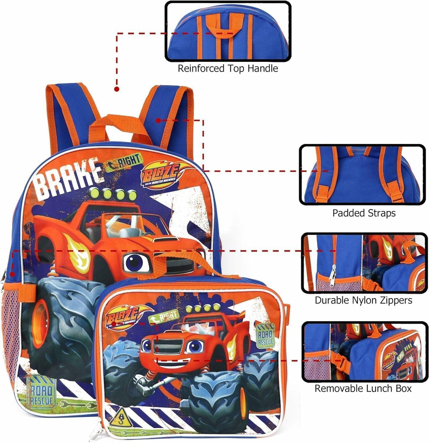 Ruz Blaze & the Monster Machines Kids 16" Backpack w/ Lunch Box Set