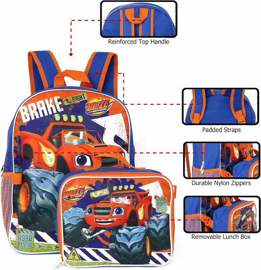 Ruz Blaze & the Monster Machines Kids 16" Backpack w/ Lunch Box Set