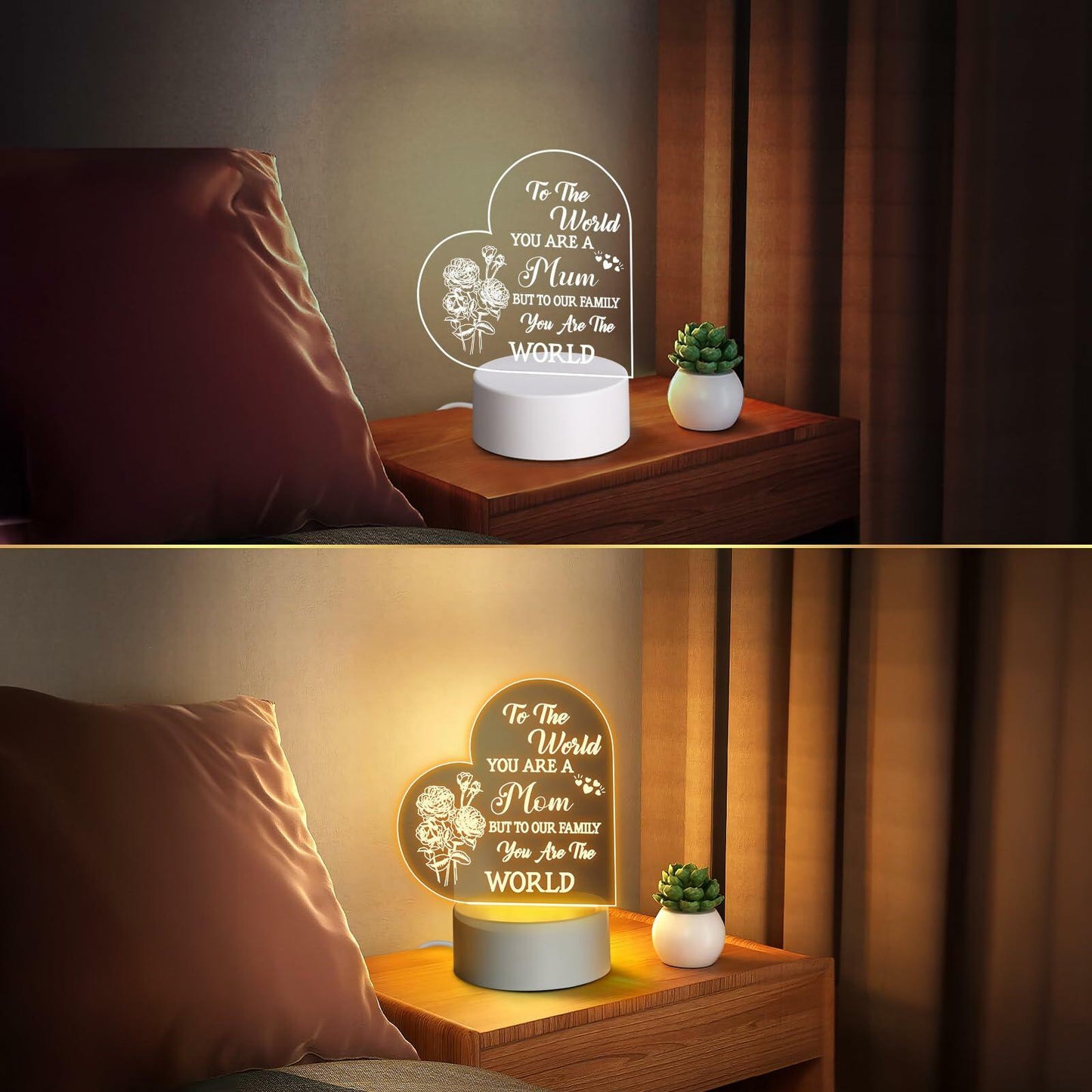 Winzwon Personalized Acrylic Night Light for Mom White Room Decor