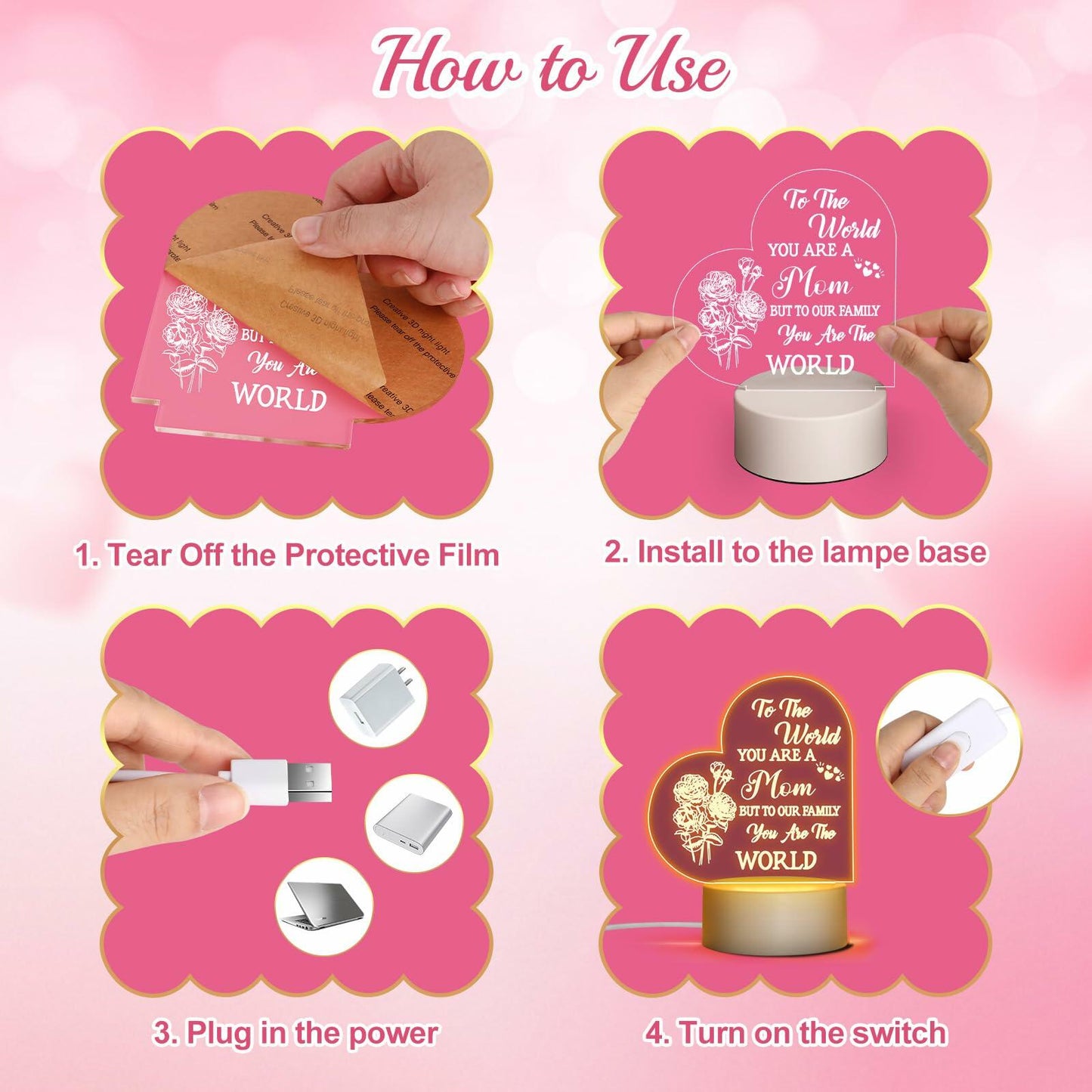 Winzwon Personalized Acrylic Night Light for Mom White Room Decor