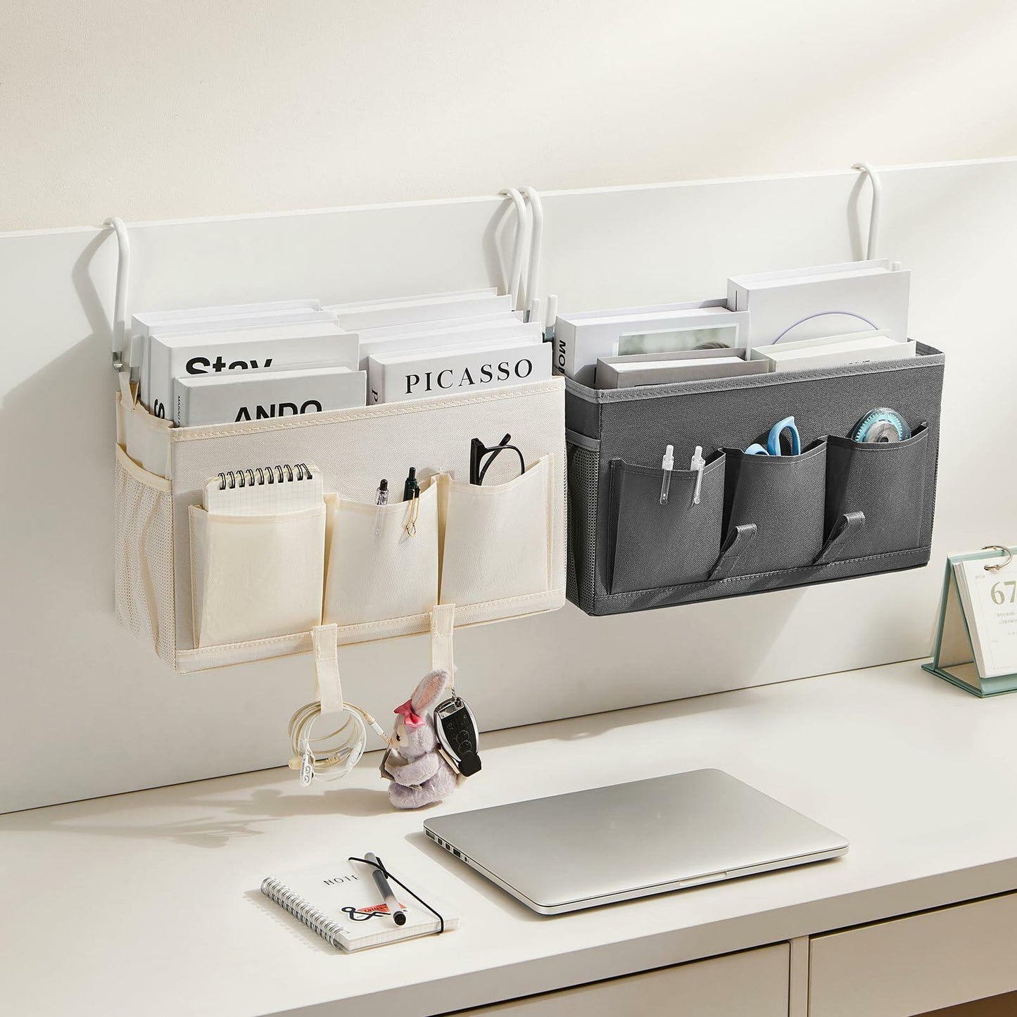 Berdeng Bedside Organizer Caddy 3 Pockets Mesh Side Pocket Gray 2 Pack