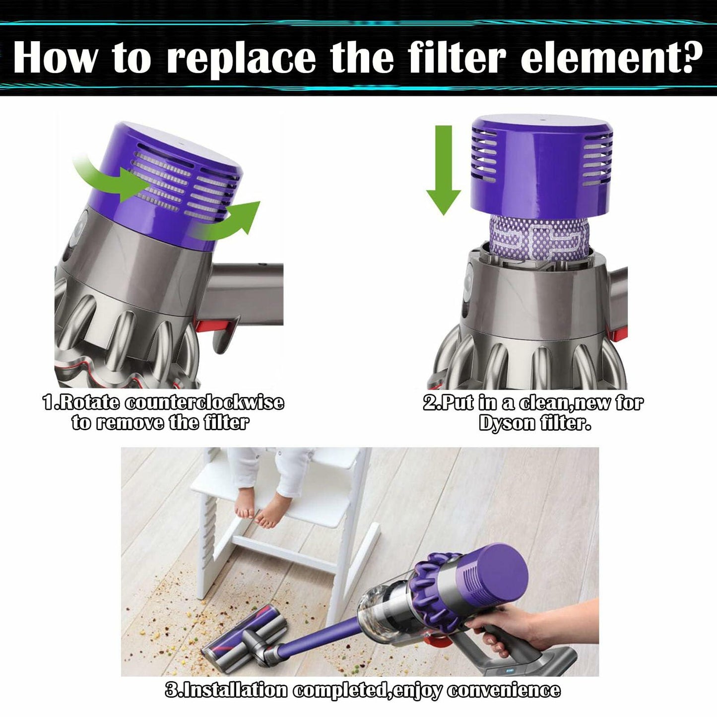 Pdoucgia Dyson V10 Vacuum Cleaner Filter Replacement 2 Pack + Brush