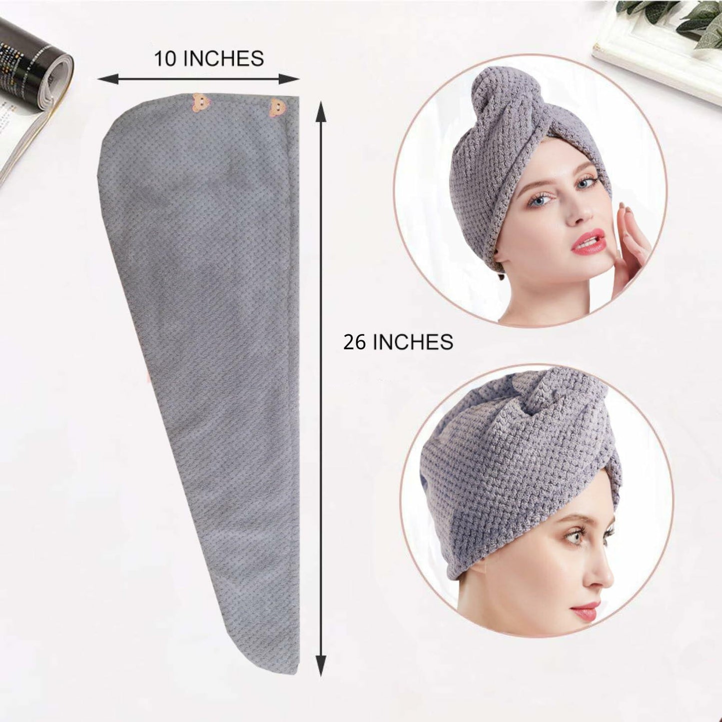 Veifeiry 3 PCS Microfiber Hair Towel Wrap Soft Lightweight Gray