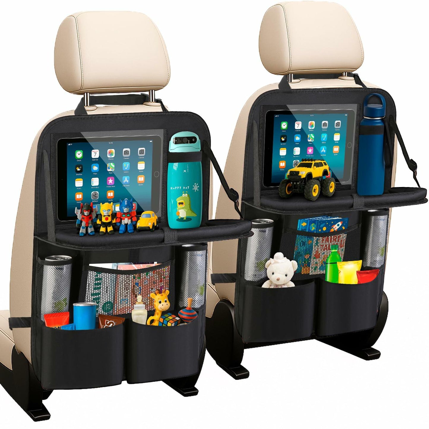 quiheat Backseat Car Organizer 2 Pack Black Waterproof 9 Pockets Tablet Holder