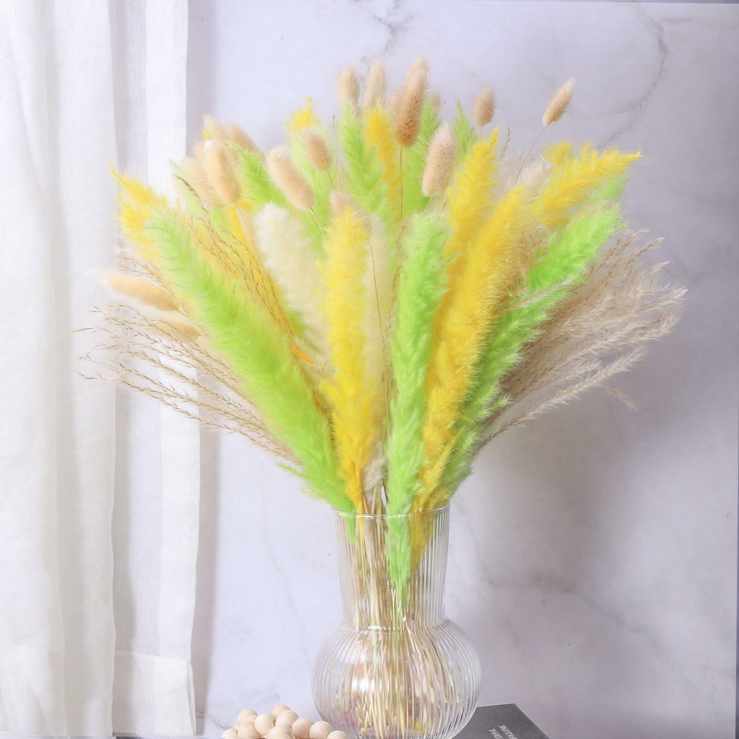 CeiooCei Colorful Pampas Grass Decor 17" White Yellow Light Green Dried