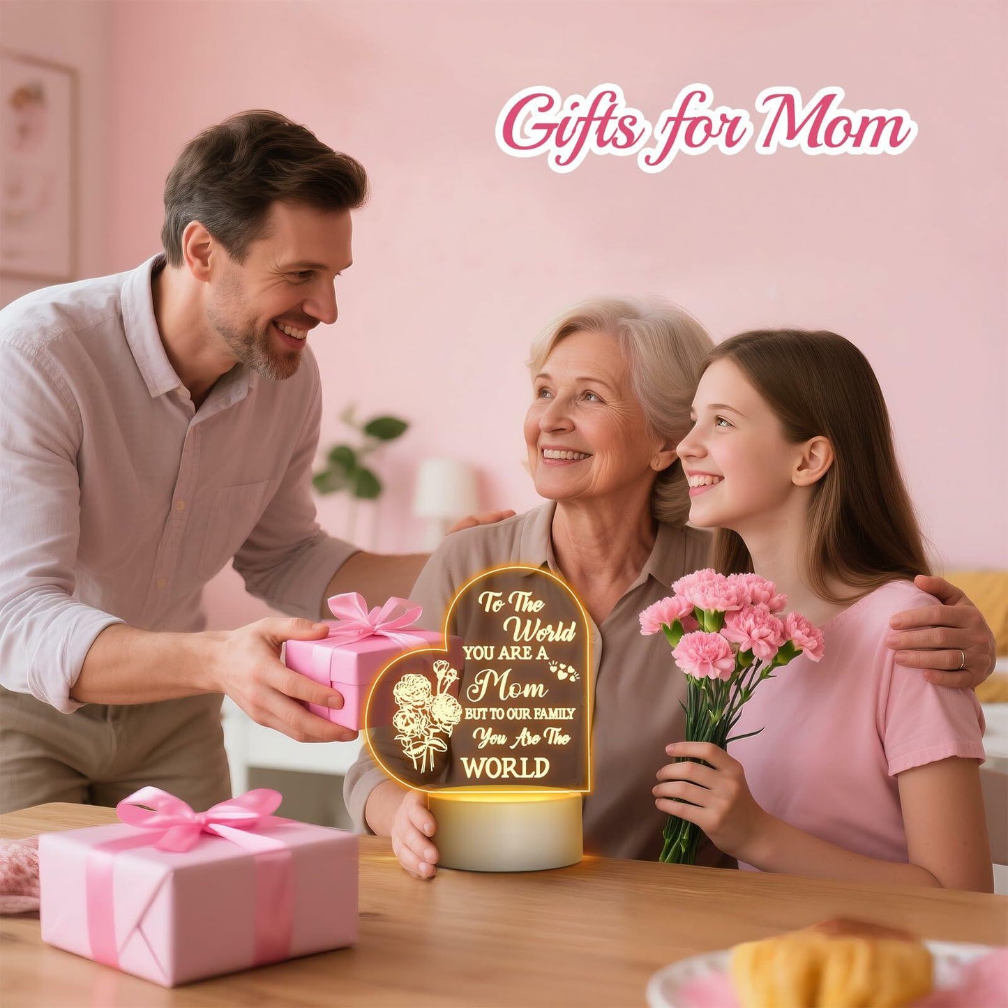 Winzwon Personalized Acrylic Night Light for Mom White Room Decor