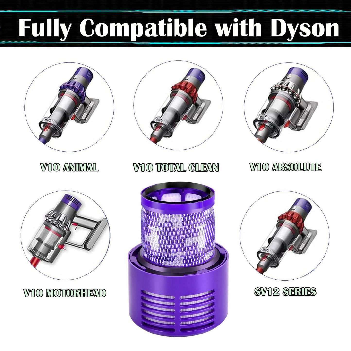 Pdoucgia Dyson V10 Vacuum Cleaner Filter Replacement 2 Pack + Brush