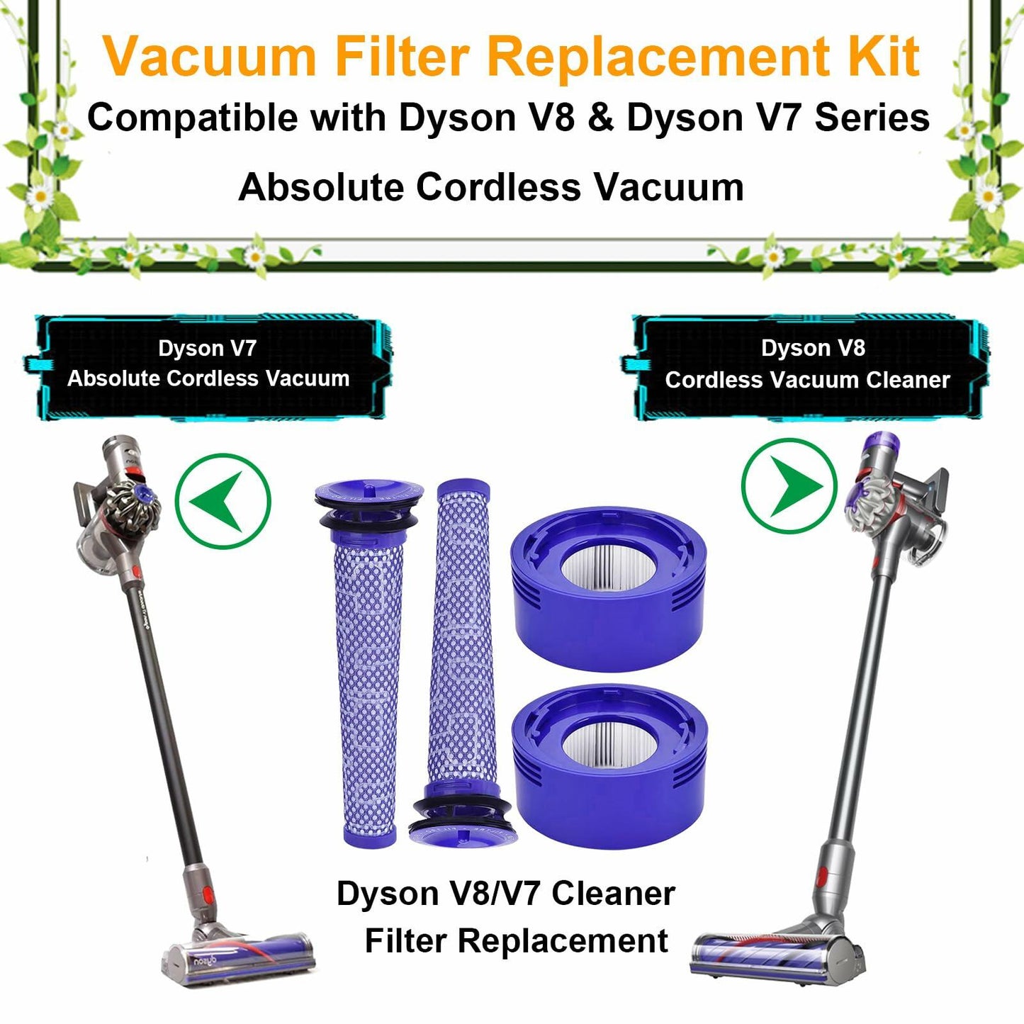 Pdoucgia Vacuum Filter 4 Pack (2 Pre + 2 Post) for Dyson V8 V7 Absolute