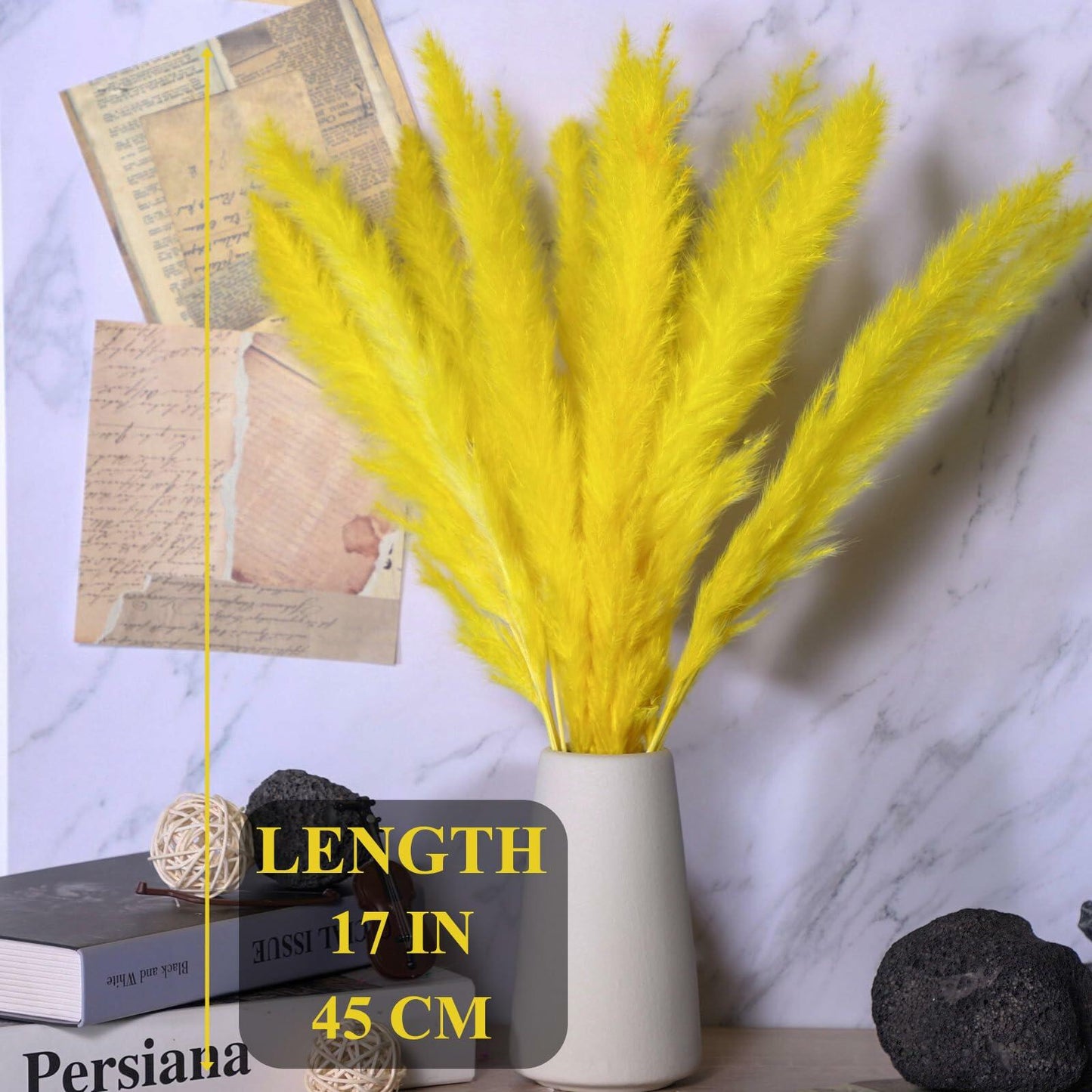 CeiooCei Colorful Pampas Grass Decor 17" White Yellow Light Green Dried