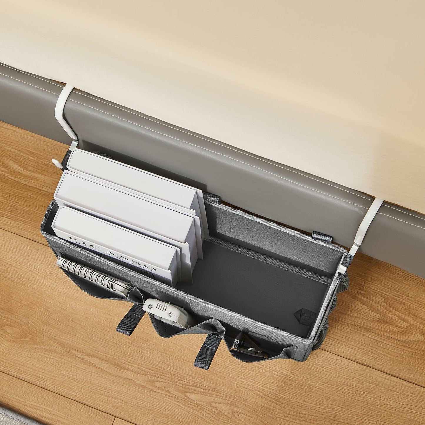 Berdeng Bedside Organizer Caddy 3 Pockets Mesh Side Pocket Gray 2 Pack