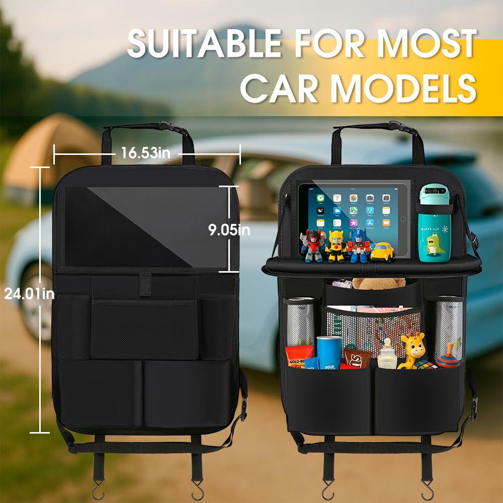quiheat Backseat Car Organizer 2 Pack Black Waterproof 9 Pockets Tablet Holder