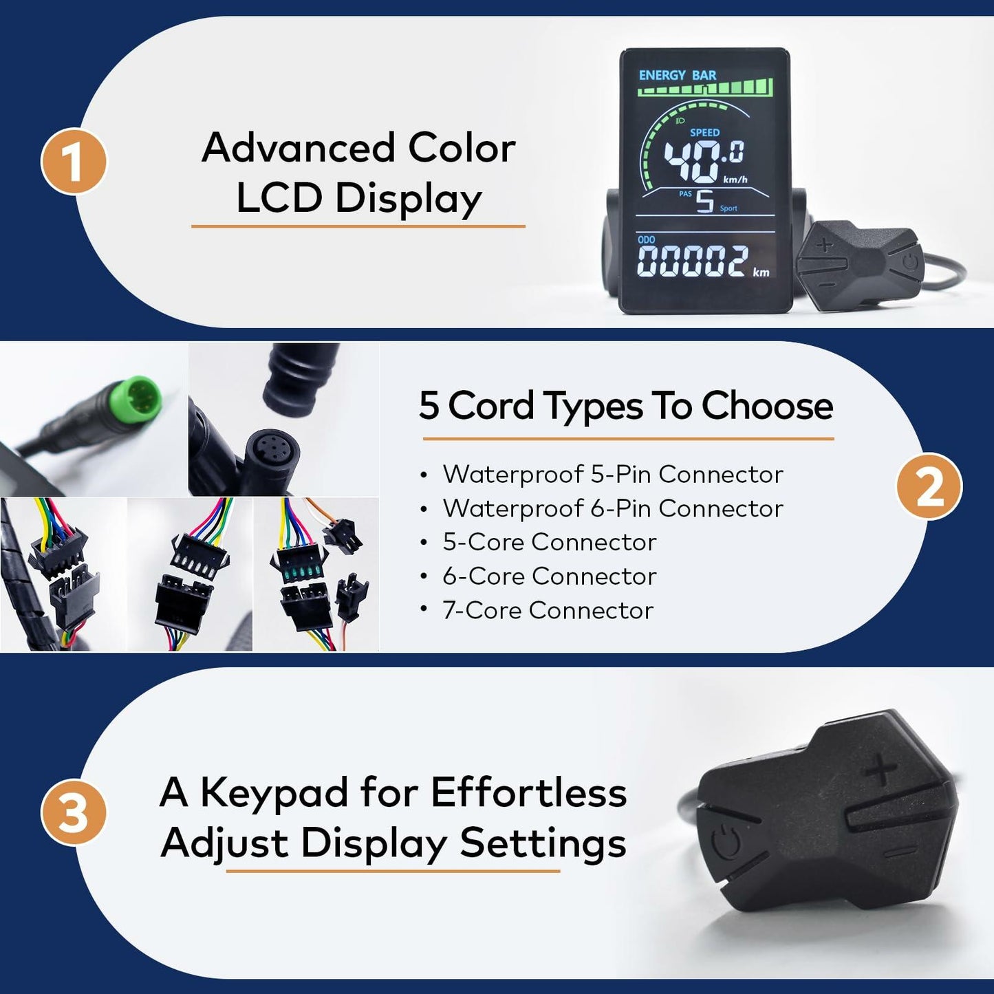 Mcezdy Ebike LCD Display UART No.2 24V-60V Colorful Acrylic Black