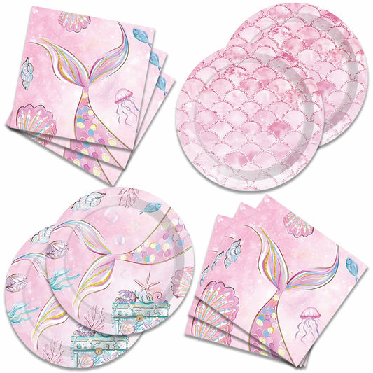 40Pcs Mermaid Themed Party Supplies for Girls Baby Shower Under the Sea Little
