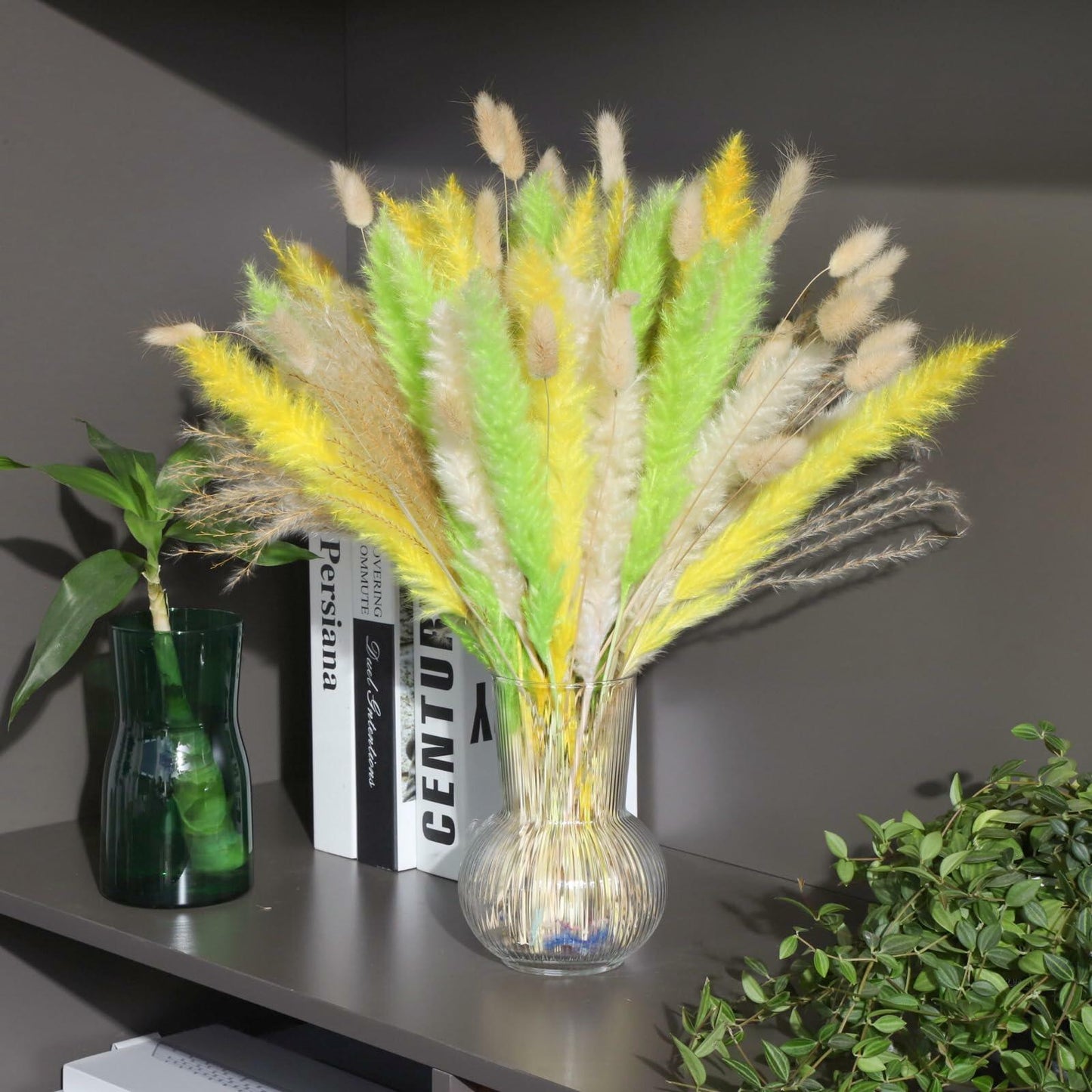 CeiooCei Colorful Pampas Grass Decor 17" White Yellow Light Green Dried