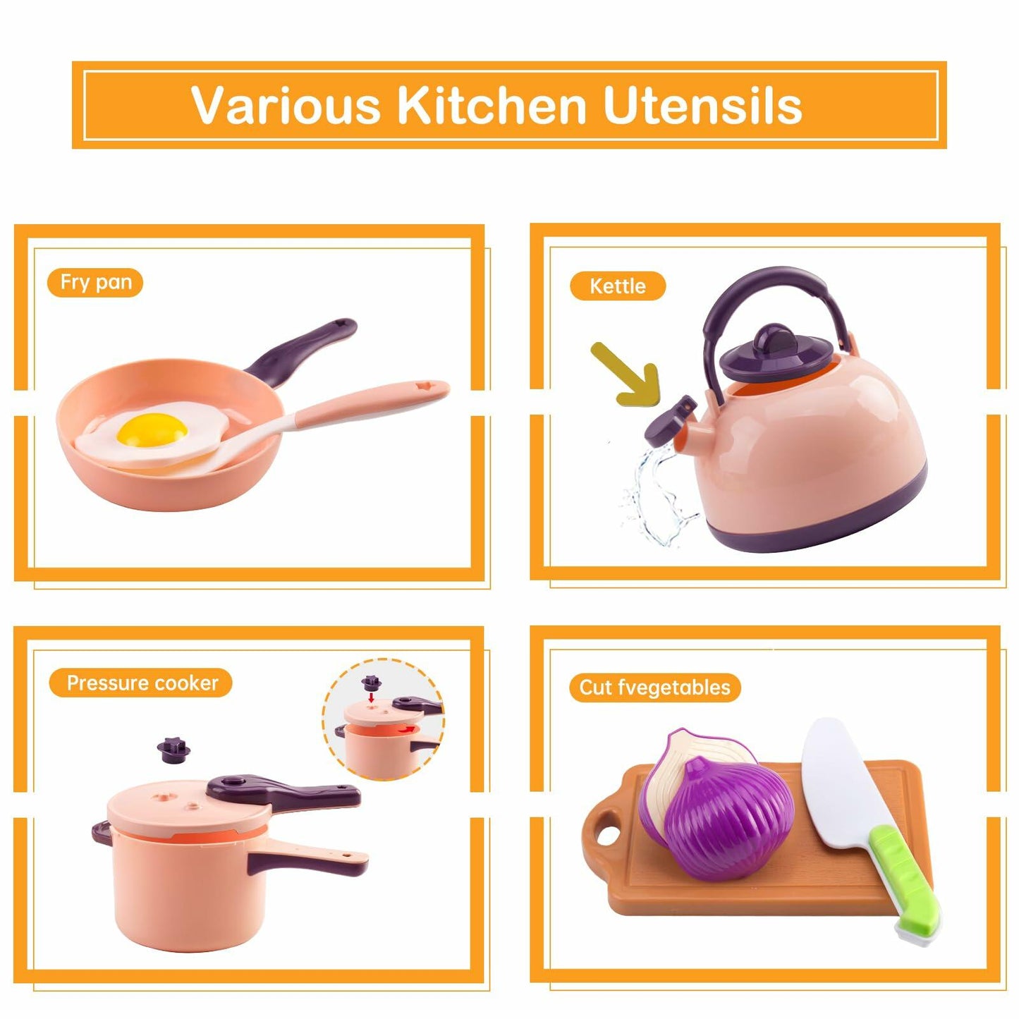 Bruvoalon 200Pcs Mini Play Kitchen Accessories Set Pink ABS Cookware Tableware