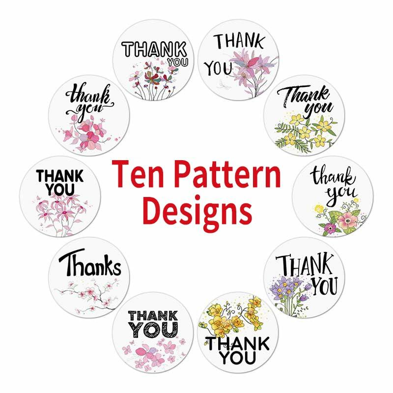 DNYMJBO 500 PCS Thank You Stickers 1 Inch Floral Pattern Designs #A244