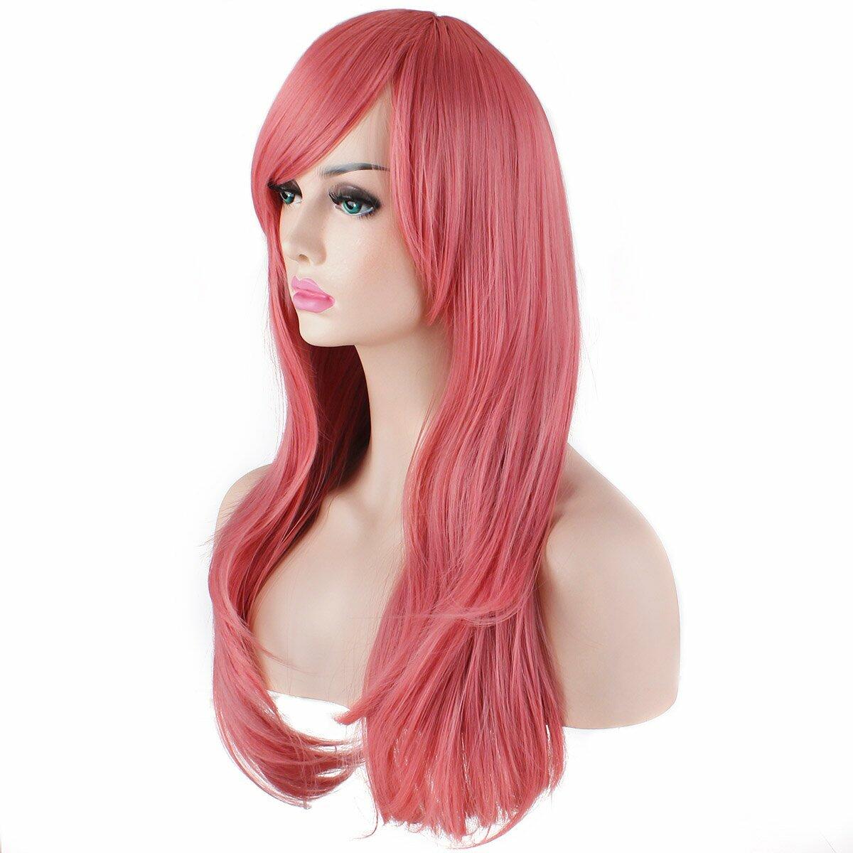 Akstore 28in Fashion Wigs Long Wavy Curly Hair Cosplay Wig Grey Pink