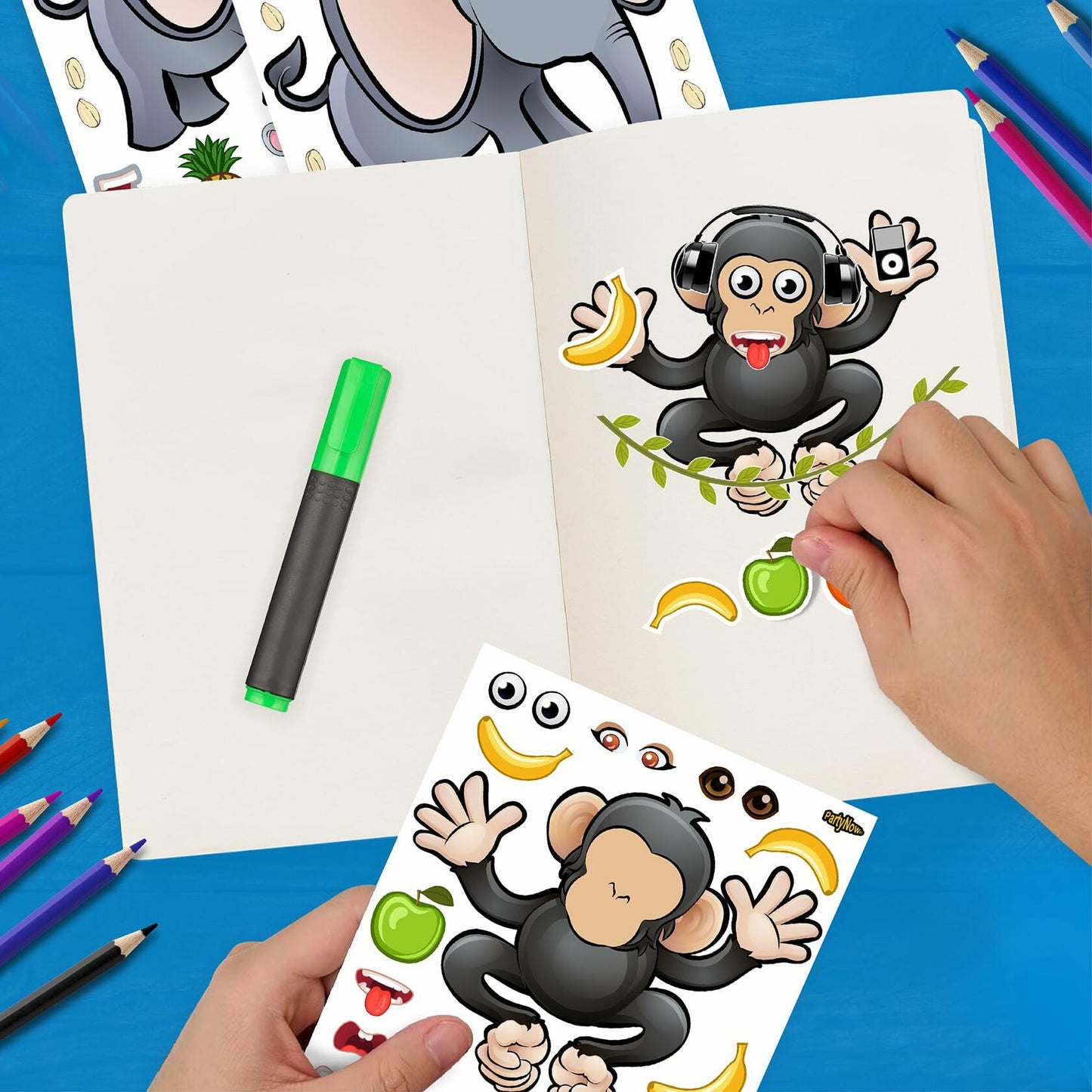 PartyNow Safari Animals Stickers 24-Pack Multicolor Waterproof Paper Kids