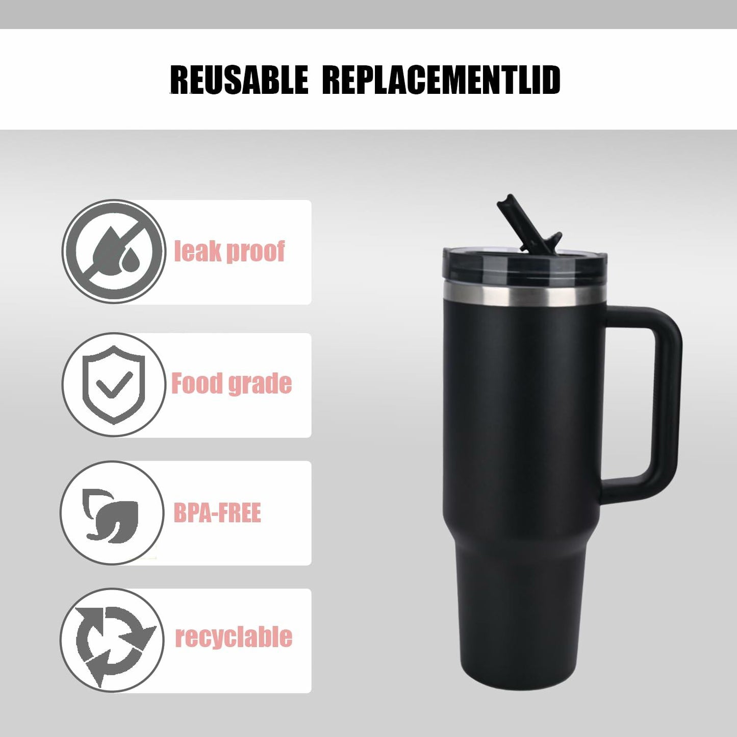 Noliii 2 Pack Flip Straw Lid Replacement for 40oz Stanley Cup Black/Rose