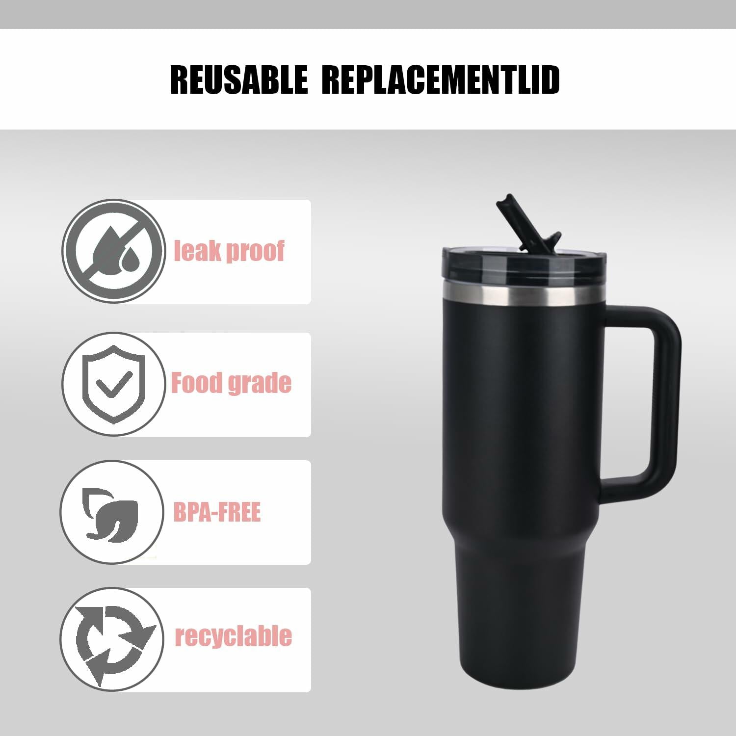 Noliii 2 Pack Flip Straw Lid Replacement for 40oz Stanley Cup Black/Rose