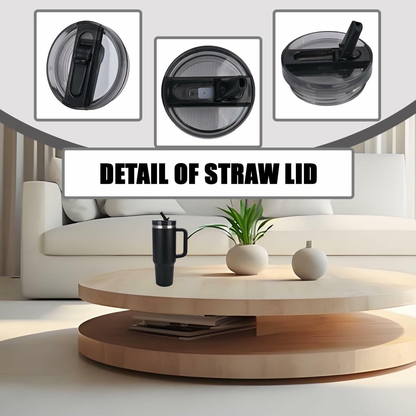 Noliii 2 Pack Flip Straw Lid Replacement for 40oz Stanley Cup Black/Rose