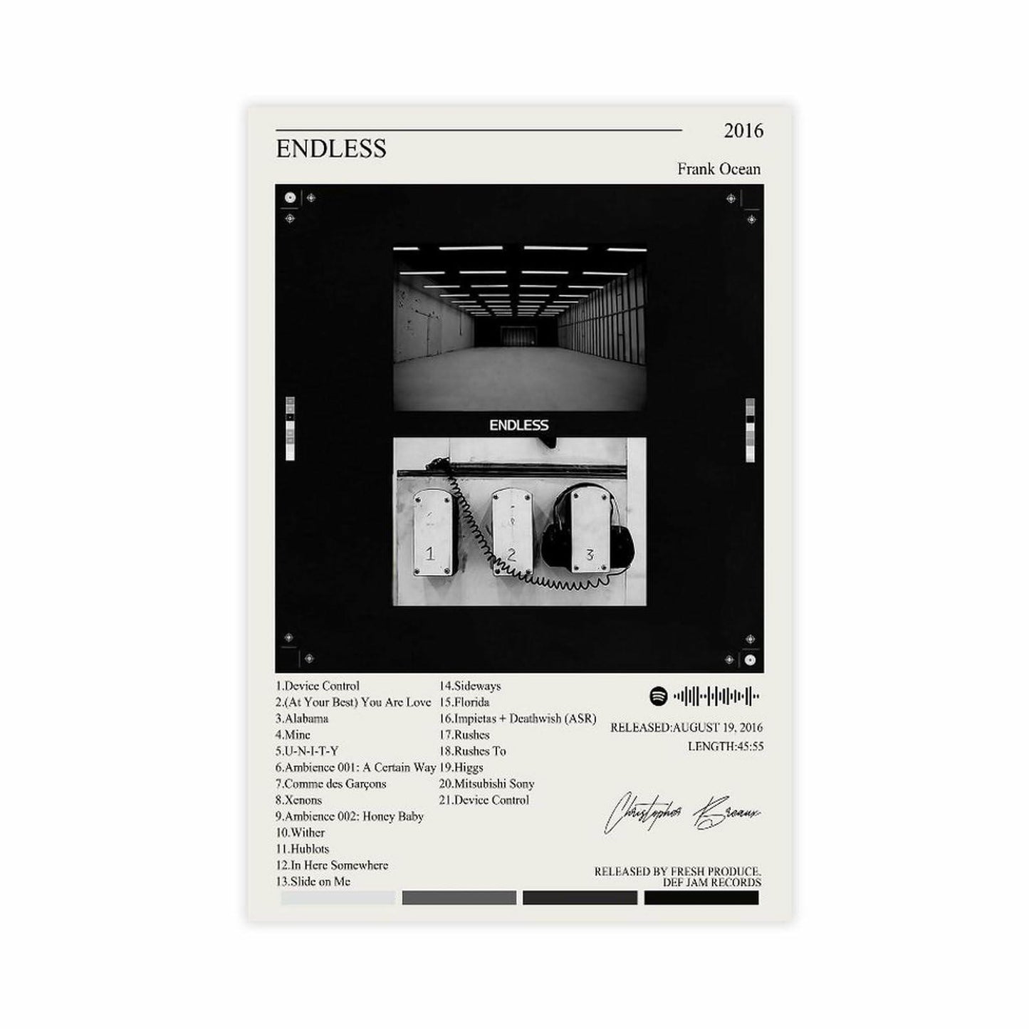 Nomzie Frank Ocean Endless Album Cover Poster Wall Art 12x18in