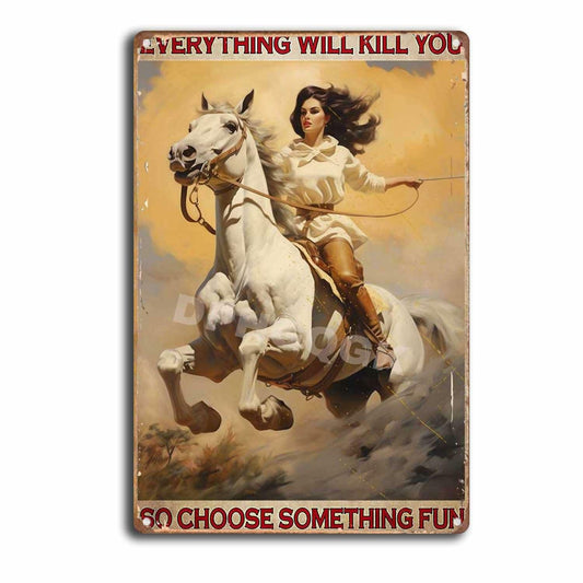 DPHGQGK Archery Horse Cowgirl Vintage Retro Wall Decor Tin Sign 8x12in