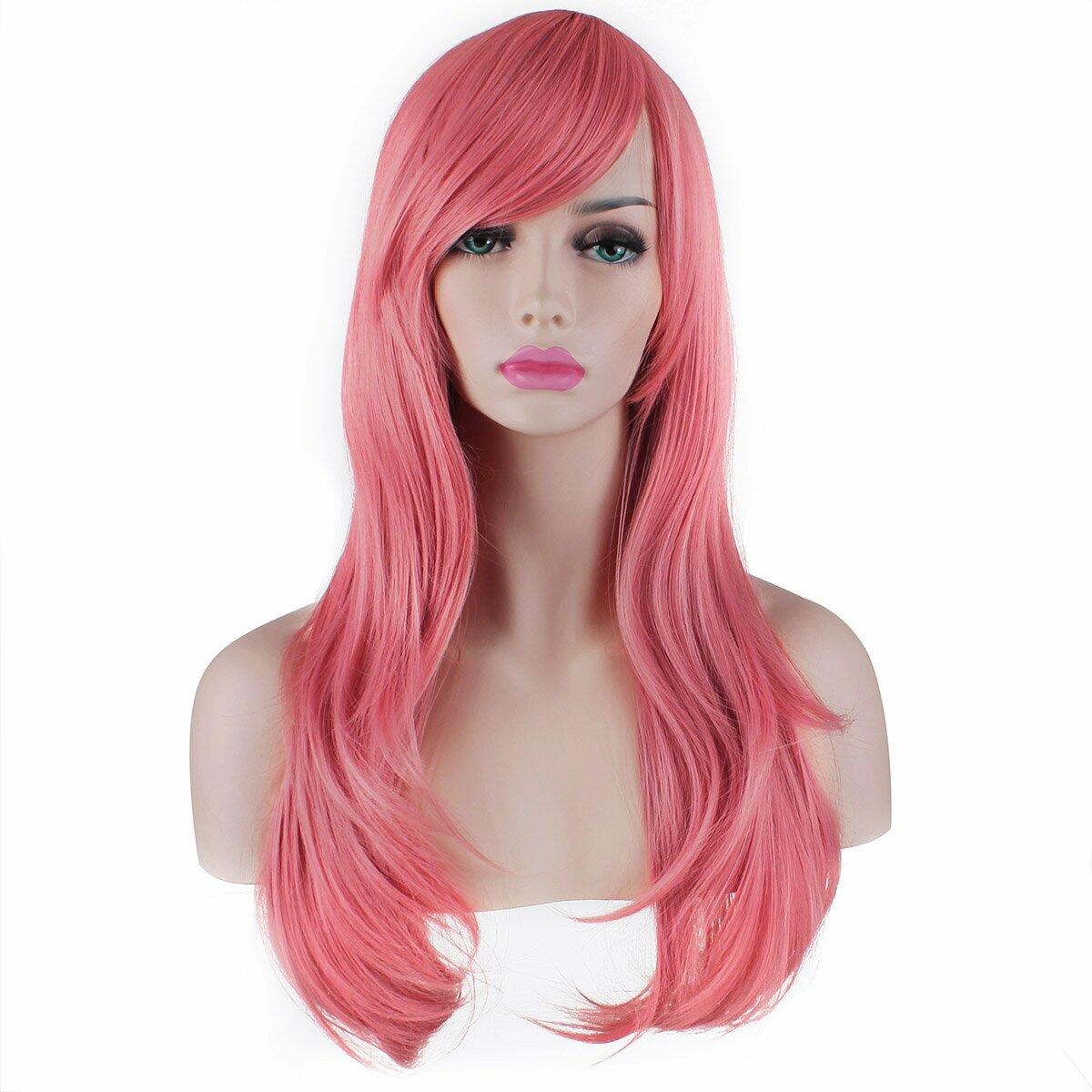 Akstore 28in Fashion Wigs Long Wavy Curly Hair Cosplay Wig Grey Pink