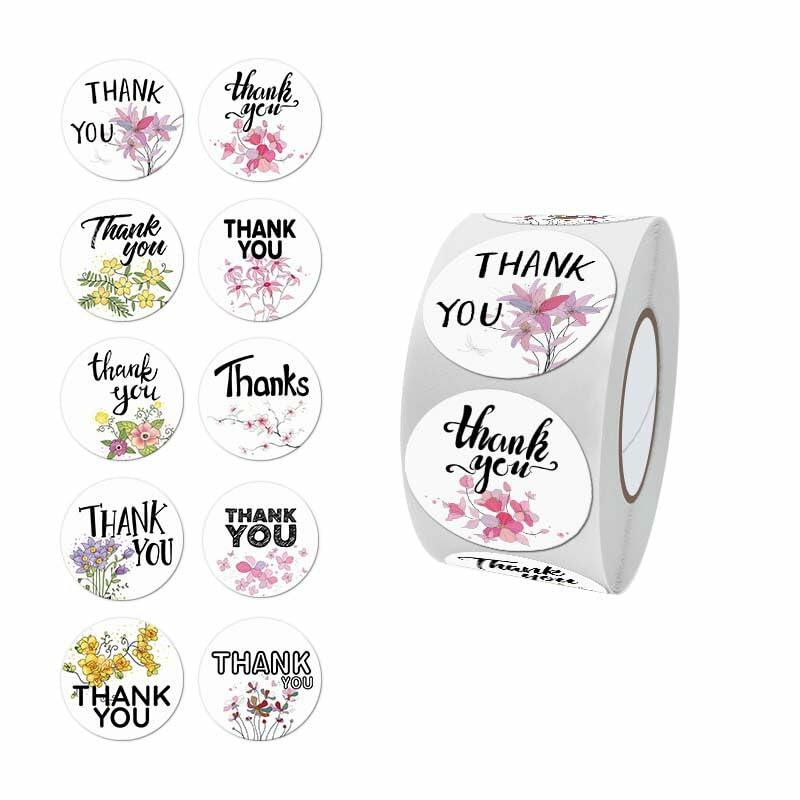 DNYMJBO 500 PCS Thank You Stickers 1 Inch Floral Pattern Designs #A244