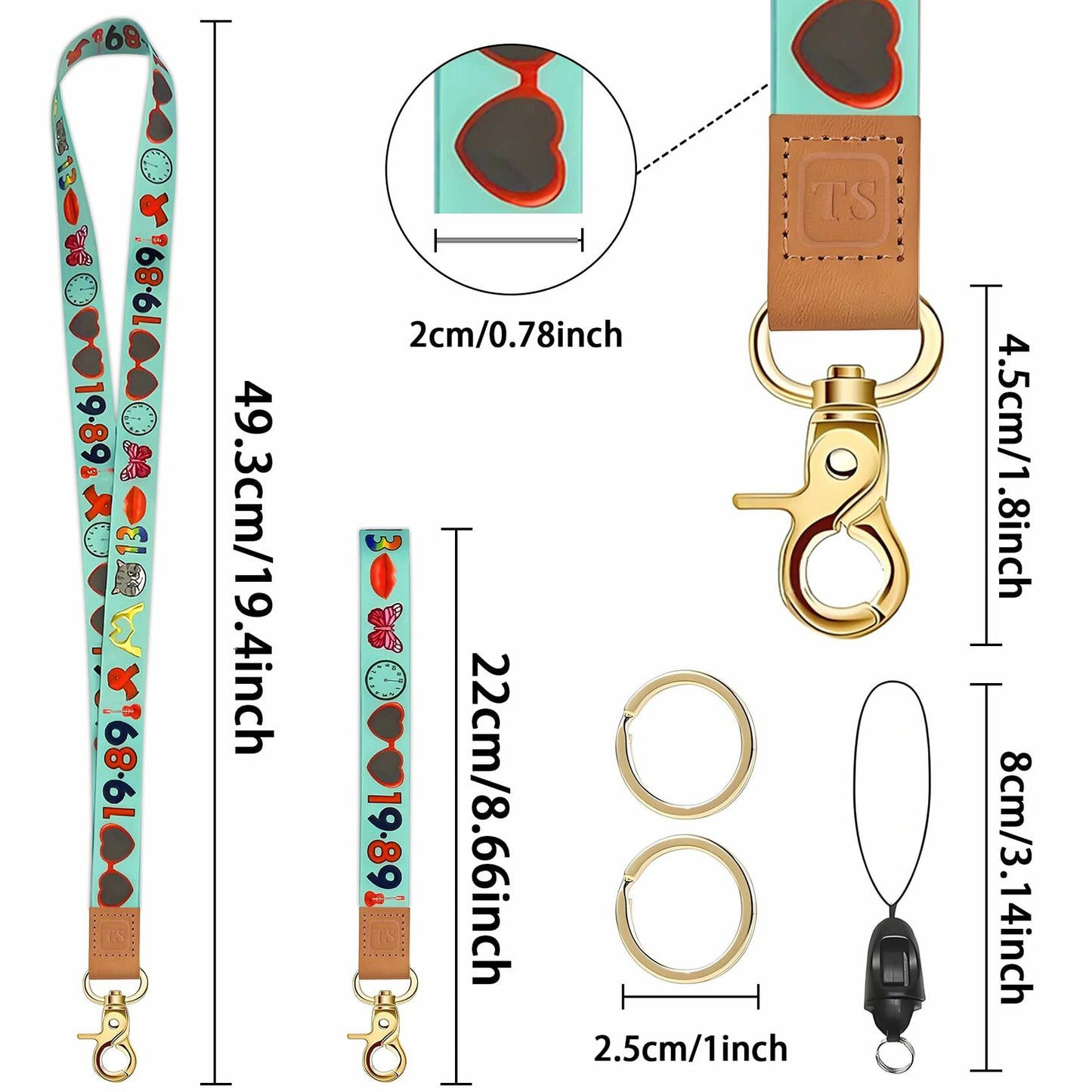 Concert Accessory Set 2-Piece Keychain&Lanyard Lips Guitar Butterfly 13 Graphics