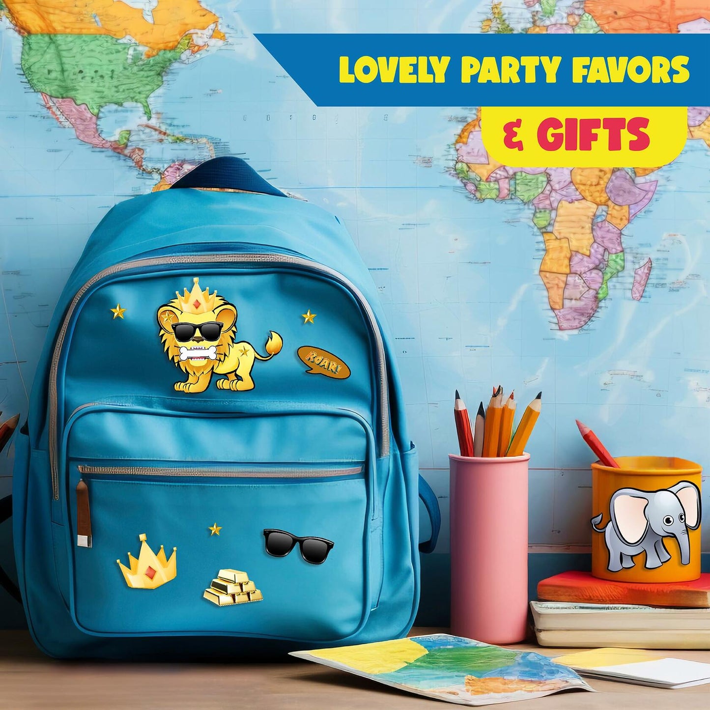 PartyNow Safari Animals Stickers 24-Pack Multicolor Waterproof Paper Kids