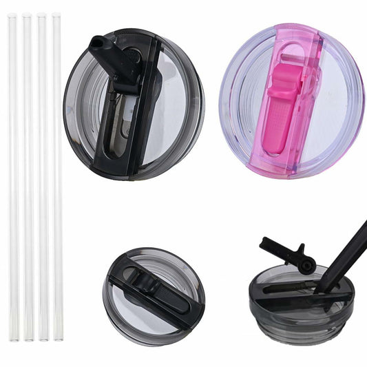 Noliii 2 Pack Flip Straw Lid Replacement for 40oz Stanley Cup Black/Rose
