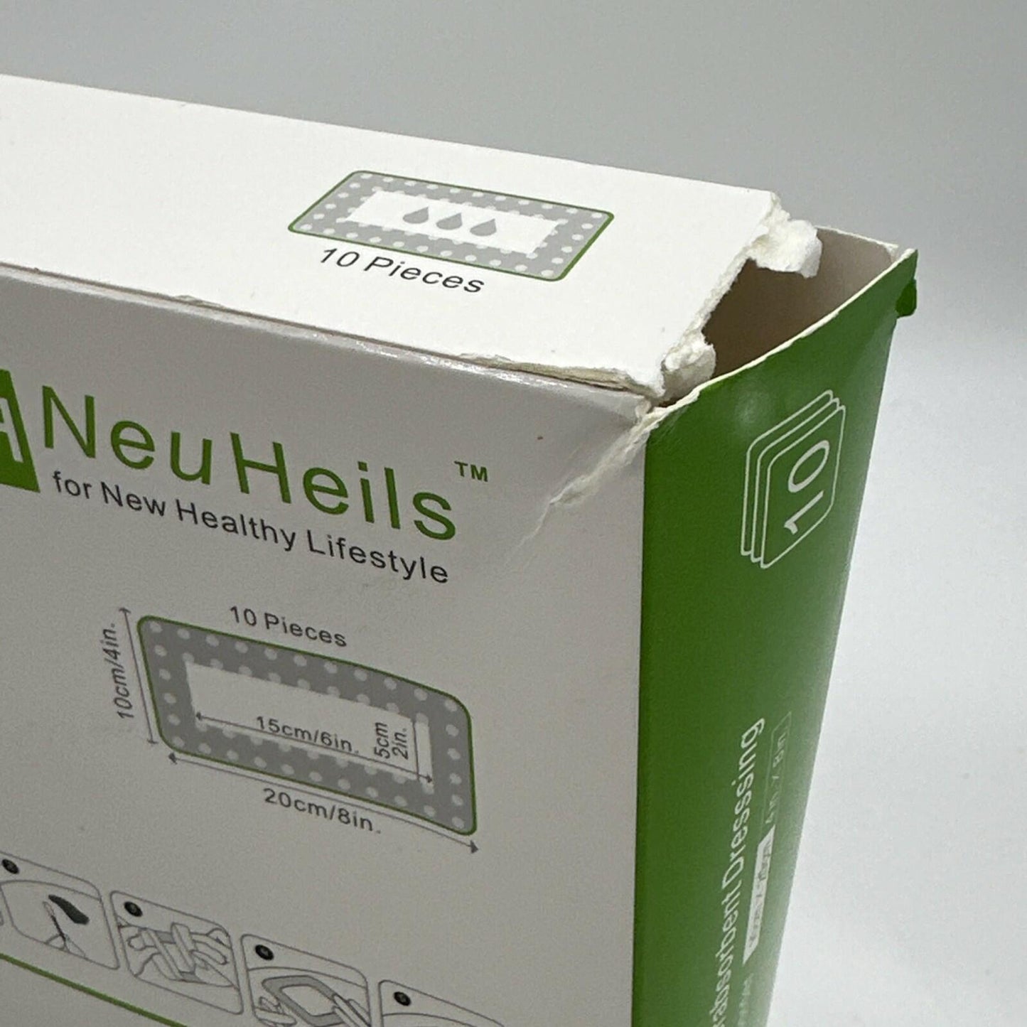 BestBy09/28 NeuHeils Silicone Super Absorbent Wound Dressing 4x8 Beige 10 Pack