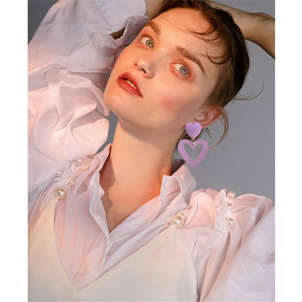 CBLUED Double Hearts Drop Earrings Purple Amethyst Dangle Jewelry