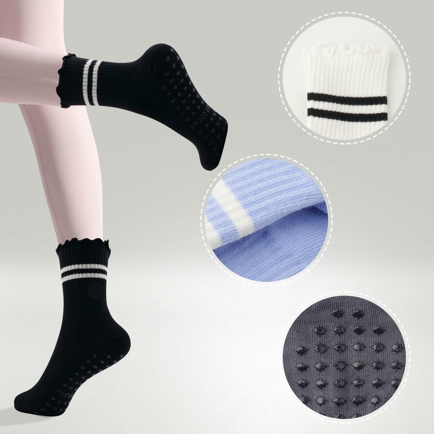 Nymmoata Women's Ruffle Pilates Socks 6 Pairs Non-Slip Cotton Set 1
