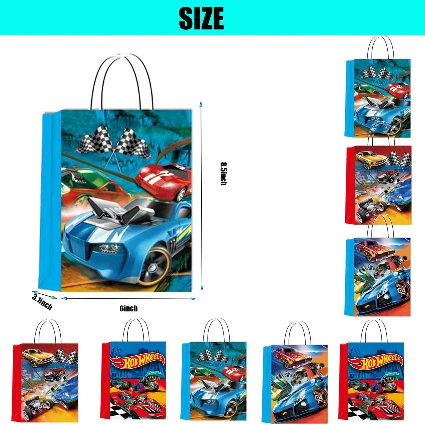 16PC Car Party Paper Candy Goody Gift Bags Vehicle Theme Paper Material