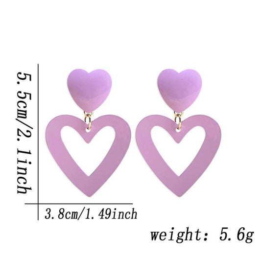 CBLUED Double Hearts Drop Earrings Purple Amethyst Dangle Jewelry