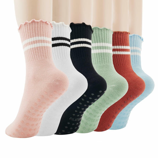 Nymmoata Women's Ruffle Pilates Socks 6 Pairs Non-Slip Cotton Set 1