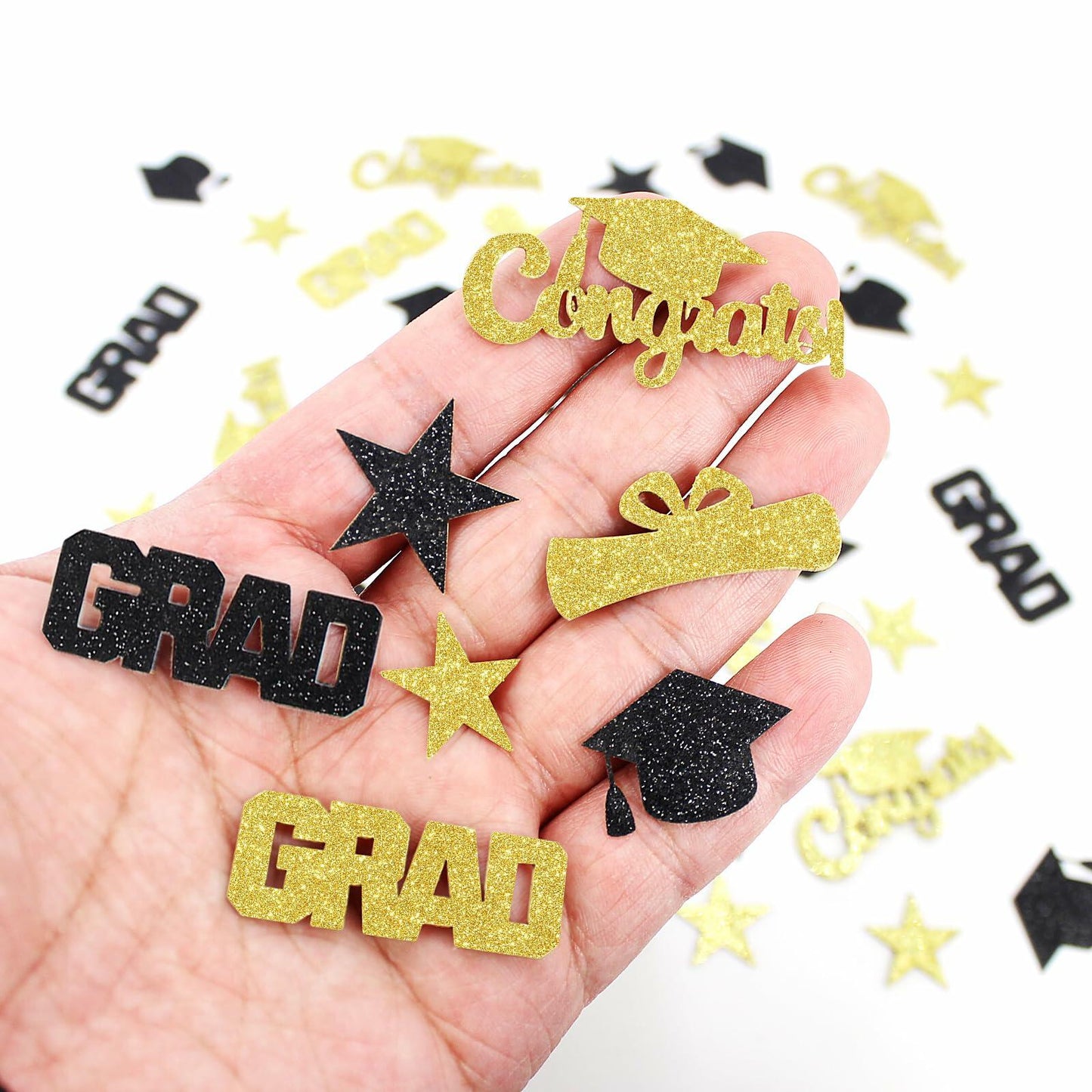 Vofrise 200pcs Blue Gold 2025 Graduation Confetti Cap Star Table Decor