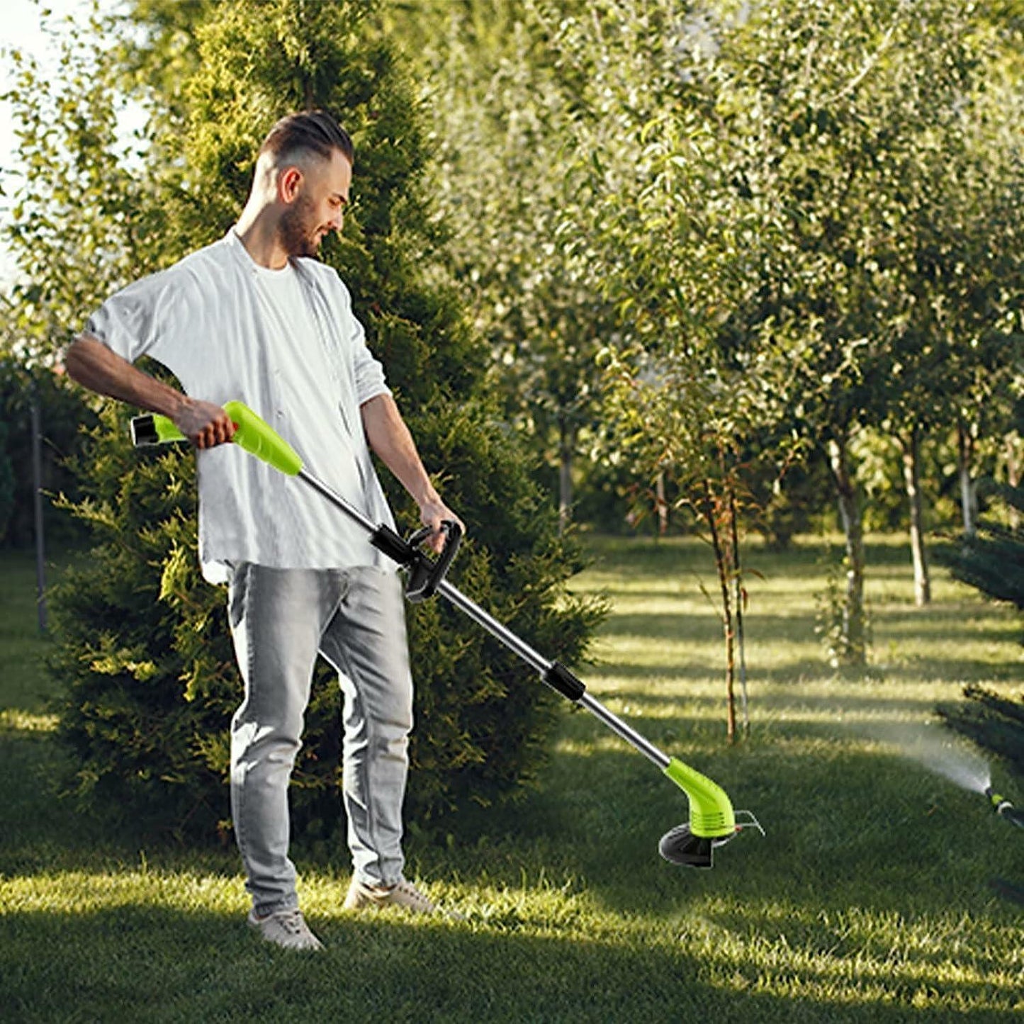 HooSeen Cordless Weed Wacker Grass Trimmer 12V 2x2.0Ah Batteries 3 Blades Green