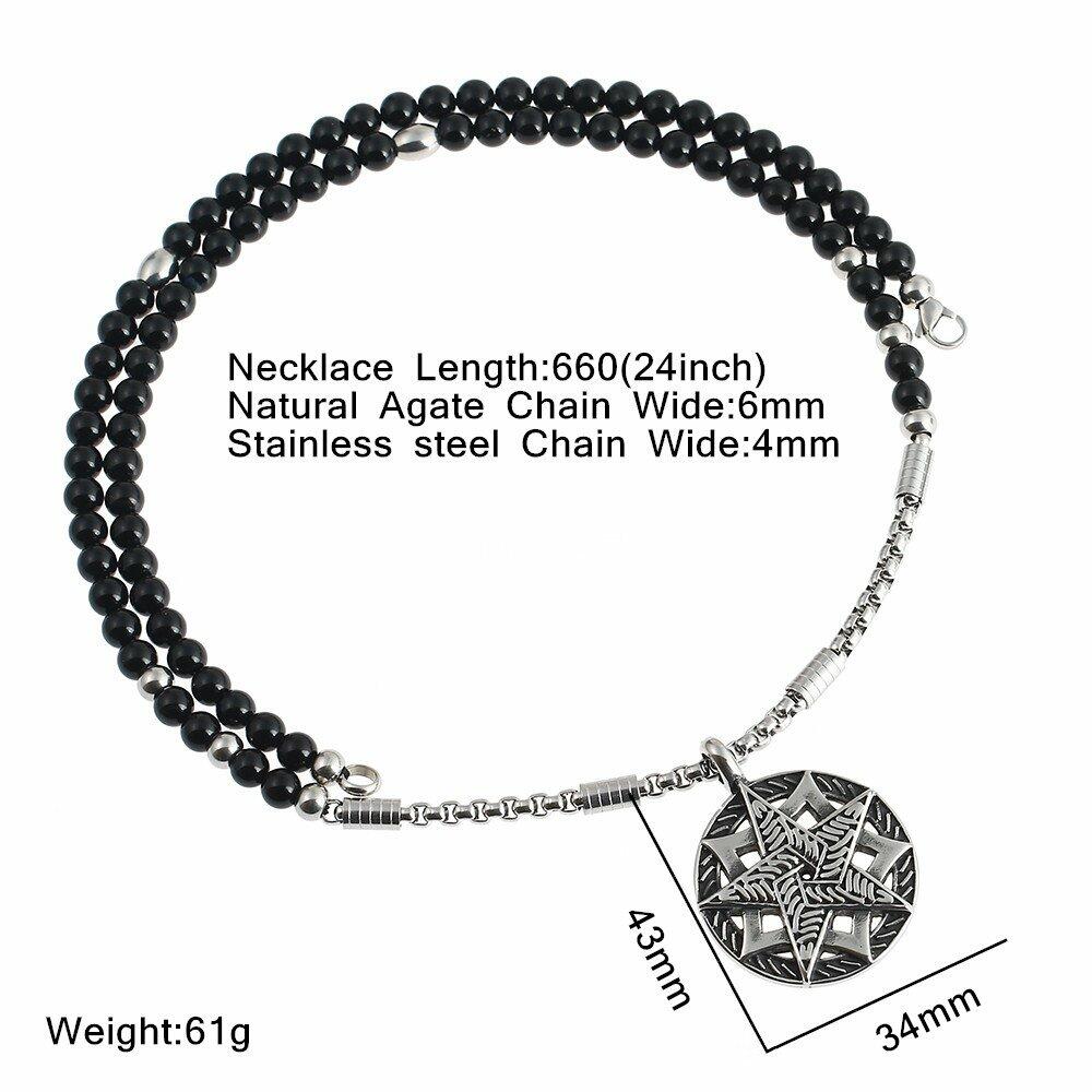 BLEUM CADE Black Agate Stone Necklace Double Pentagram Pendant