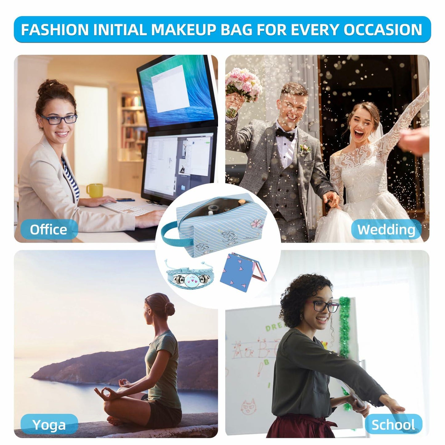 LOYEJEGL Foldable Travel Cosmetic Makeup Bag Blue PU