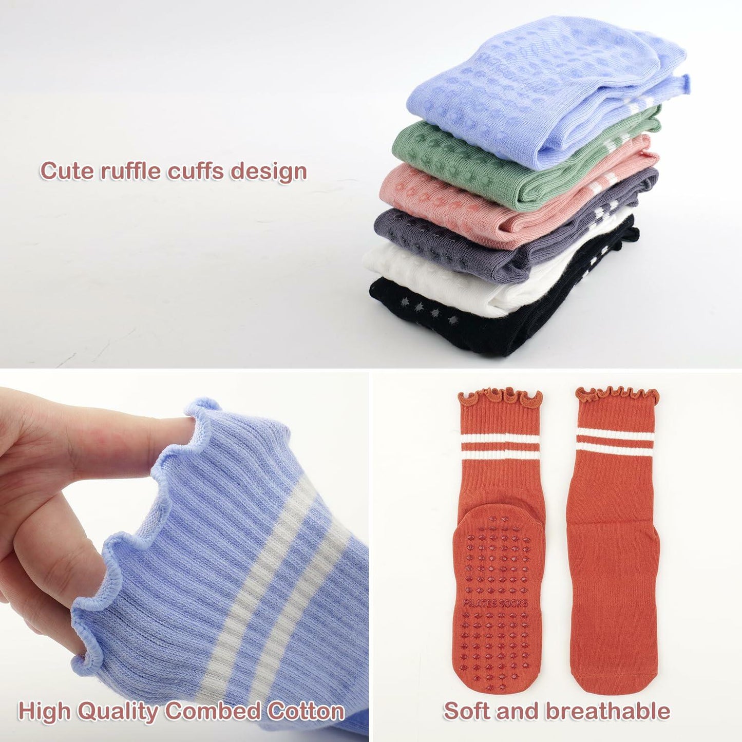 Nymmoata Women's Ruffle Pilates Socks 6 Pairs Non-Slip Cotton Set 1