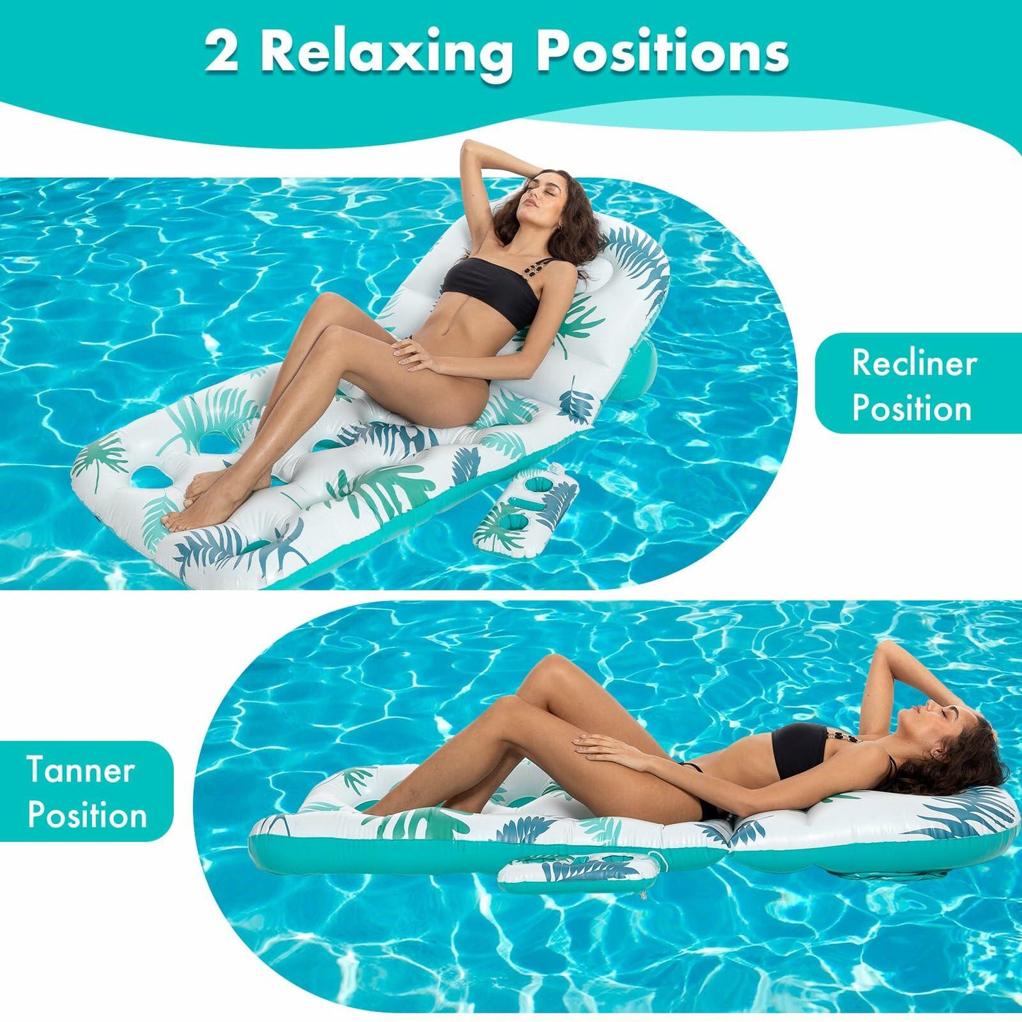 JAZGROM Pool Floats Adult Inflatable Lounger Blue Adjustable Backrest Cup Holder