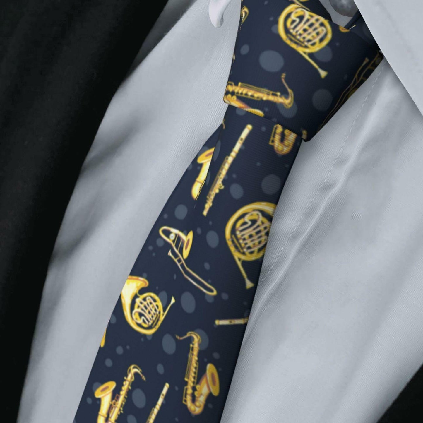 Yrassio Musical Instruments Tie Trumpet Saxophone Novelty Skinny Necktie