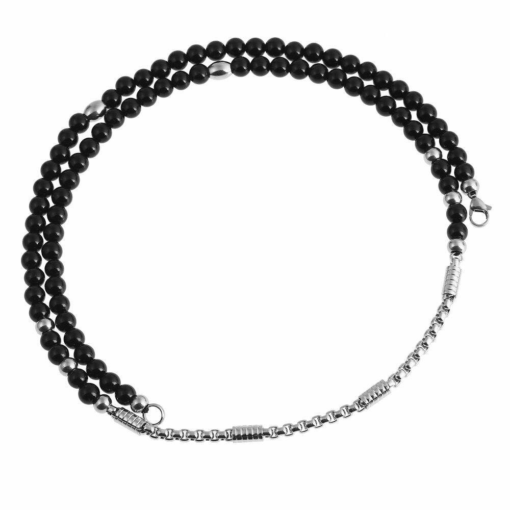 BLEUM CADE Black Agate Stone Necklace Double Pentagram Pendant